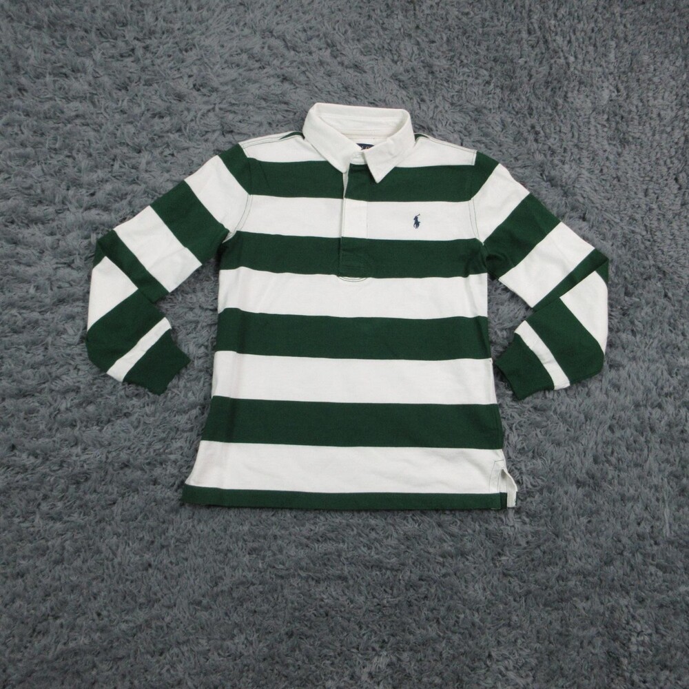 Polo Ralph Lauren Shirt Kids 7 White Green Long Sleeve Collared Pullover NWT